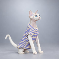 Lavender Stripe V-Neck Cat Shirt