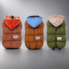 Color-Block Hooded Fleece-Lined Dog Puffer Jacket