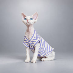 Lavender Stripe V-Neck Cat Shirt