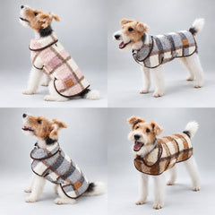 Dog modelling NEKOAN plaid coats in Pink, Blue and Brown