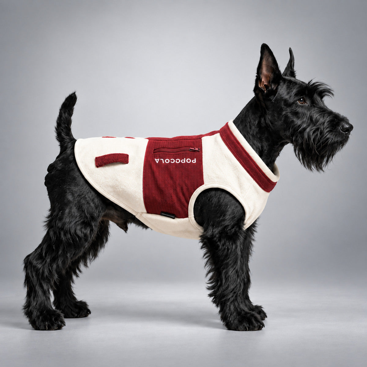 Cream Fleece Dog Vest with Burgundy Zip Detail