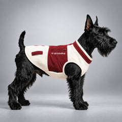 Cream Fleece Dog Vest with Burgundy Zip Detail