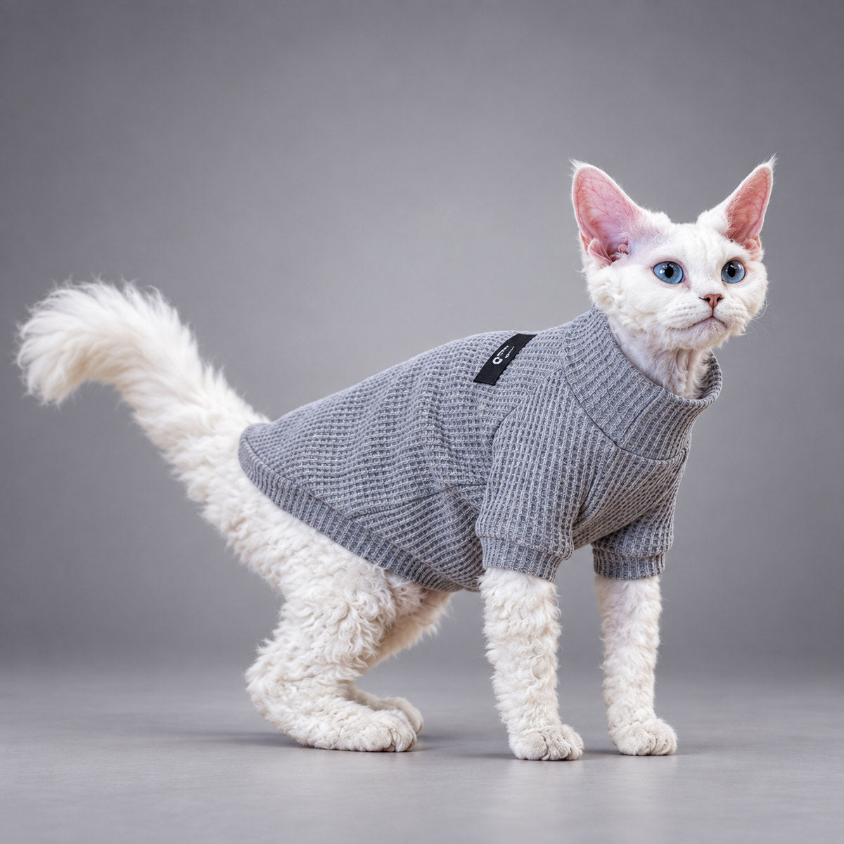 Waffle Cotton Cat Shirt — Gray