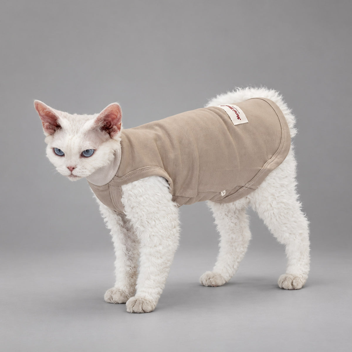 High-Neck Cotton Cat Vest — Taupe