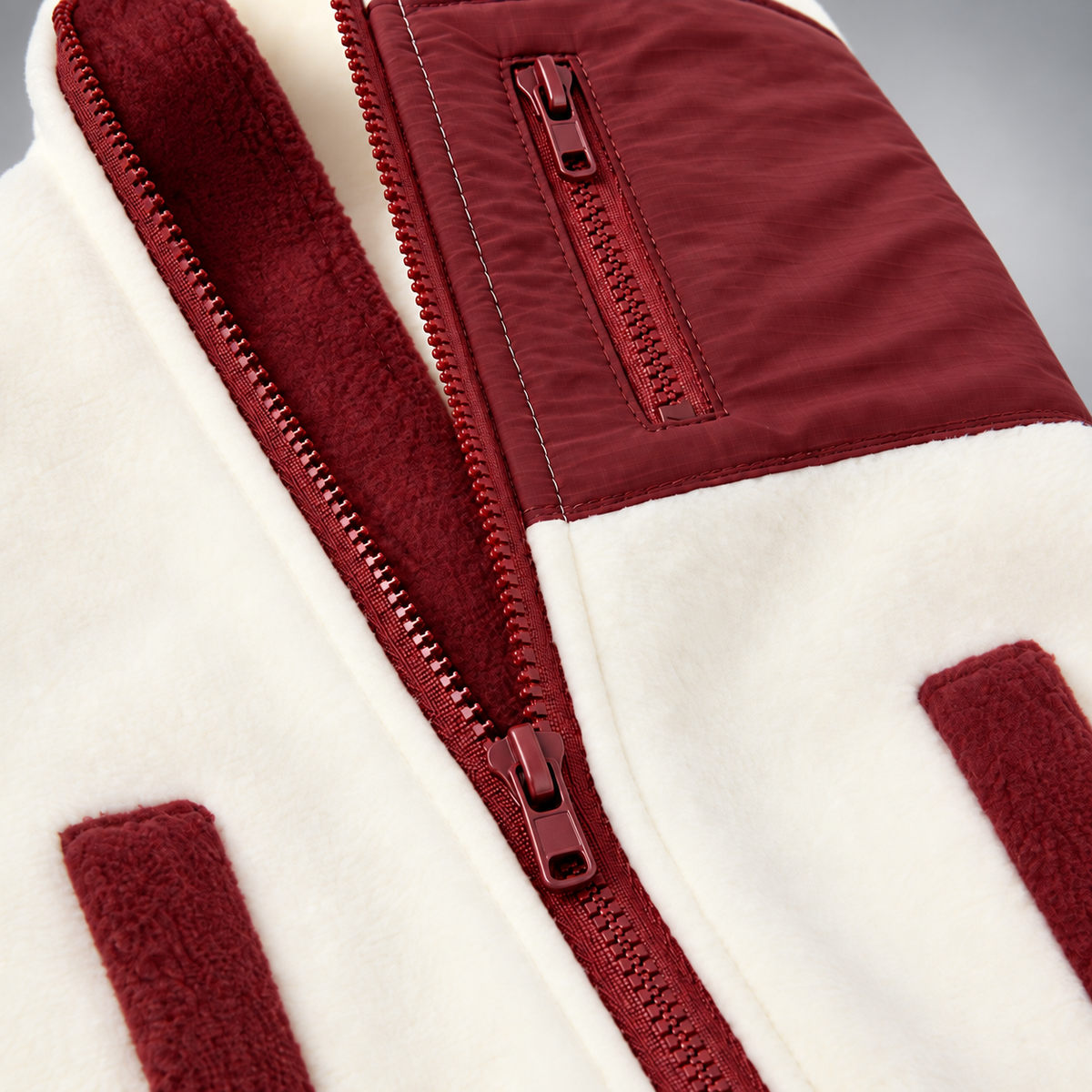 Cream Fleece Dog Vest with Burgundy Zip Detail