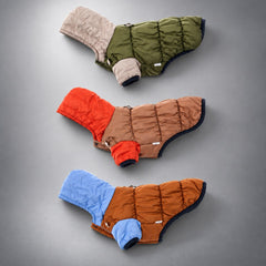 Color-Block Hooded Fleece-Lined Dog Puffer Jacket