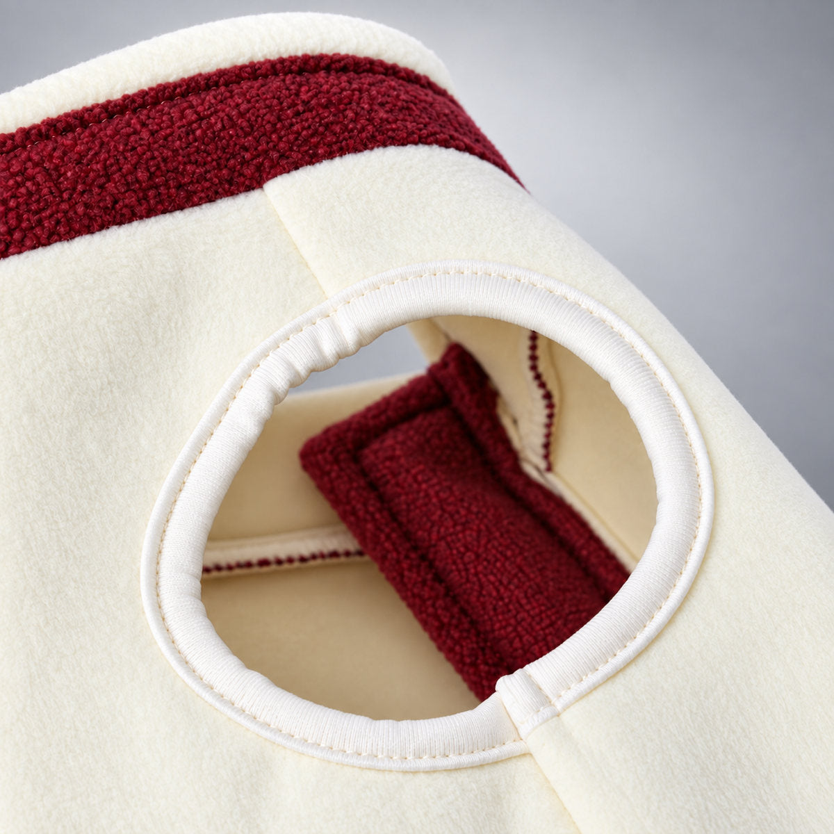 Cream Fleece Dog Vest with Burgundy Zip Detail