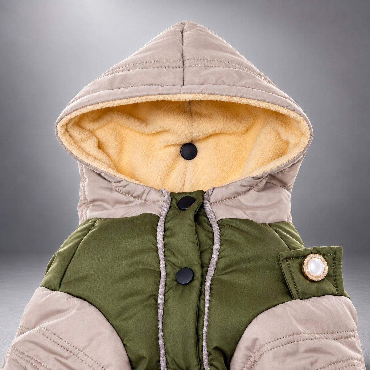 Color-Block Hooded Fleece-Lined Dog Puffer Jacket