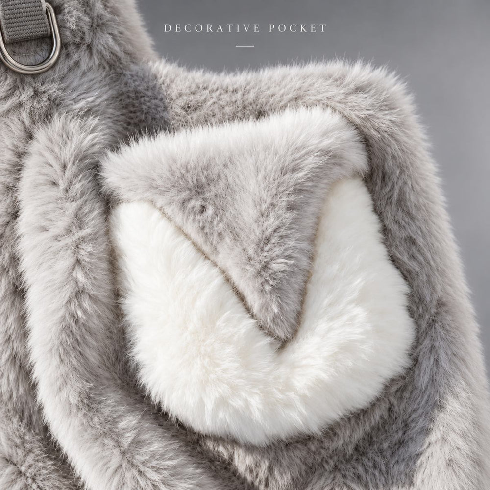 White decorative pocket with a gray triangular flap.