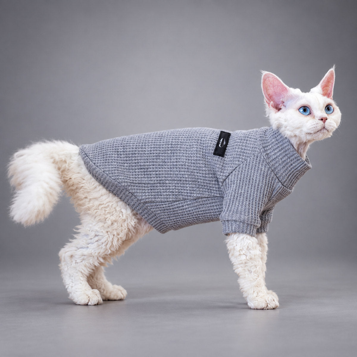 Waffle Cotton Cat Shirt — Gray