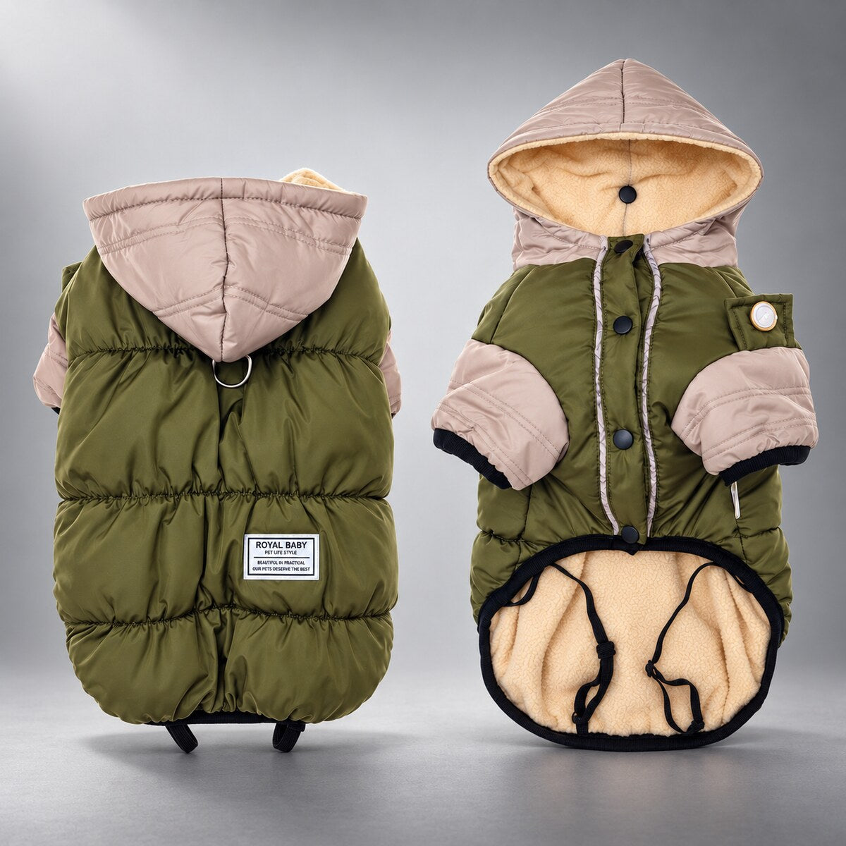 Color-Block Hooded Fleece-Lined Dog Puffer Jacket