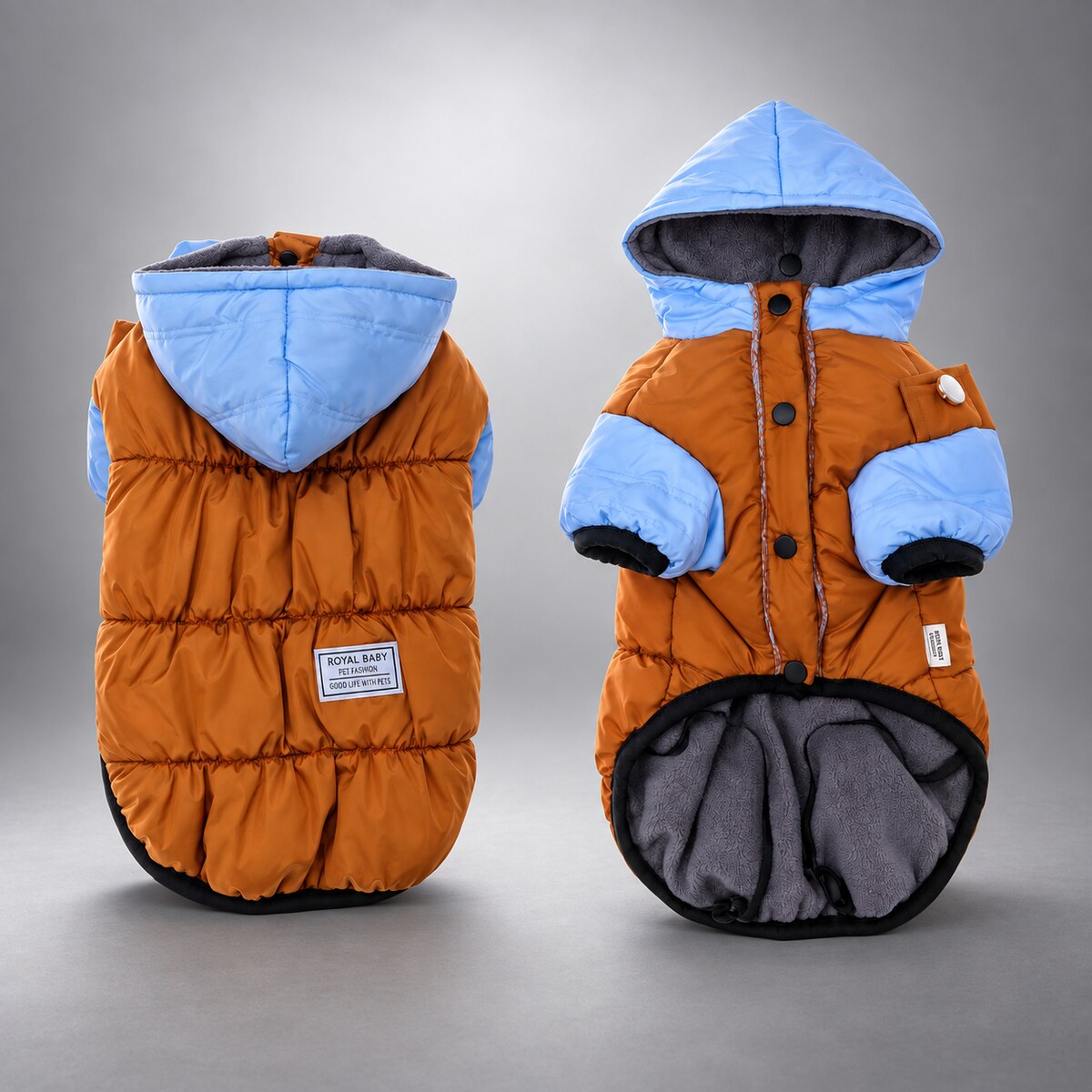 Color-Block Hooded Fleece-Lined Dog Puffer Jacket