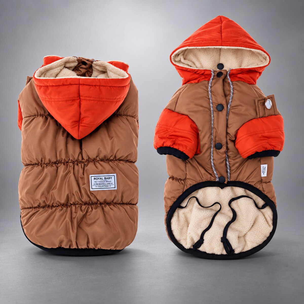 Color-Block Hooded Fleece-Lined Dog Puffer Jacket