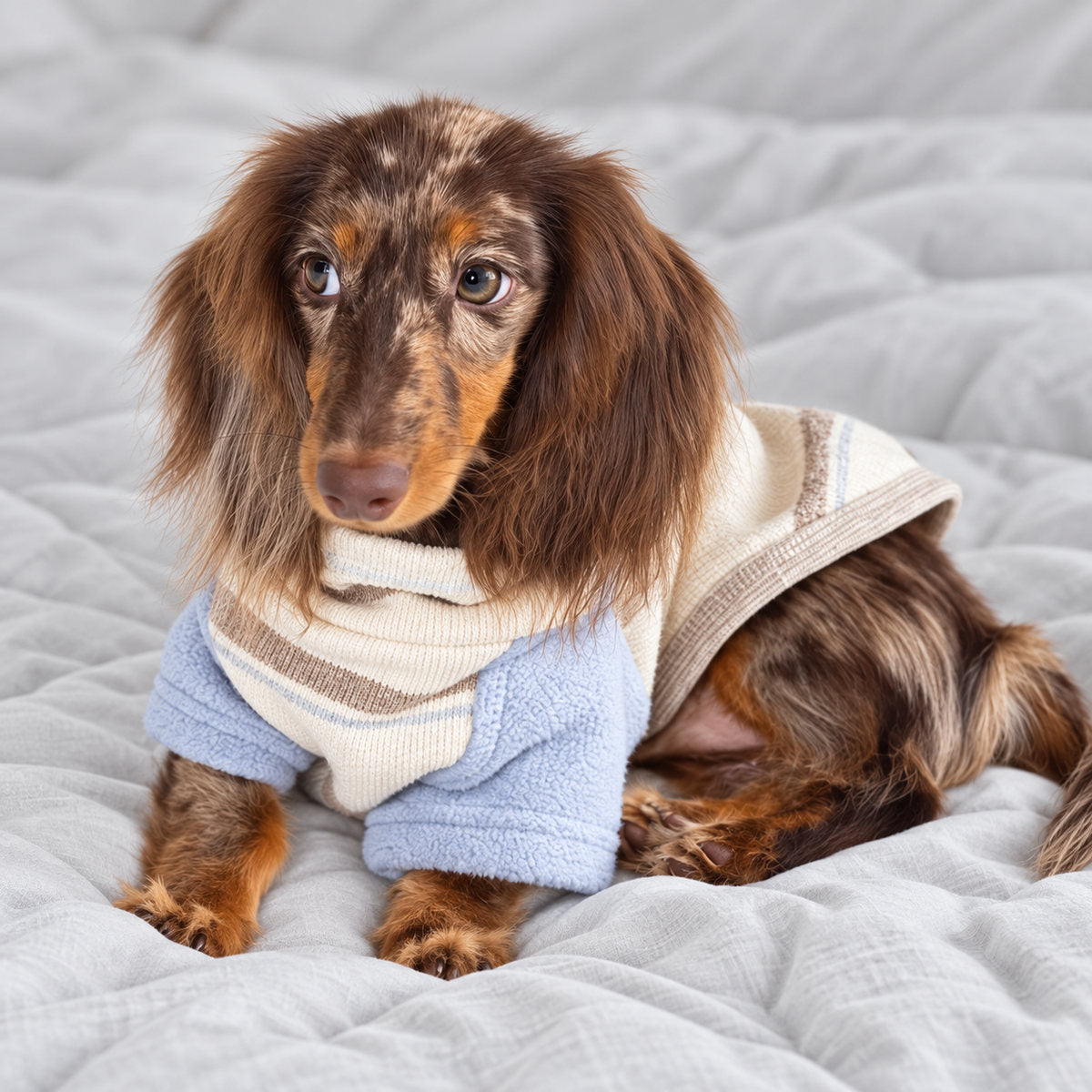 Fleece-Lined Striped Knit Pet Sweater
