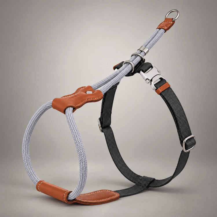 Sighthound Escape-Resistant Leather Rope Dog Harness & Leash Set