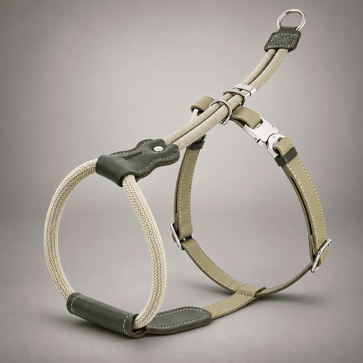 Sighthound Escape-Resistant Leather Rope Dog Harness & Leash Set