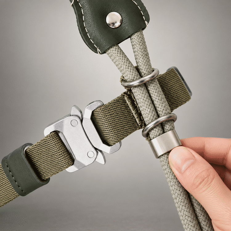 Sighthound Escape-Resistant Leather Rope Dog Harness & Leash Set