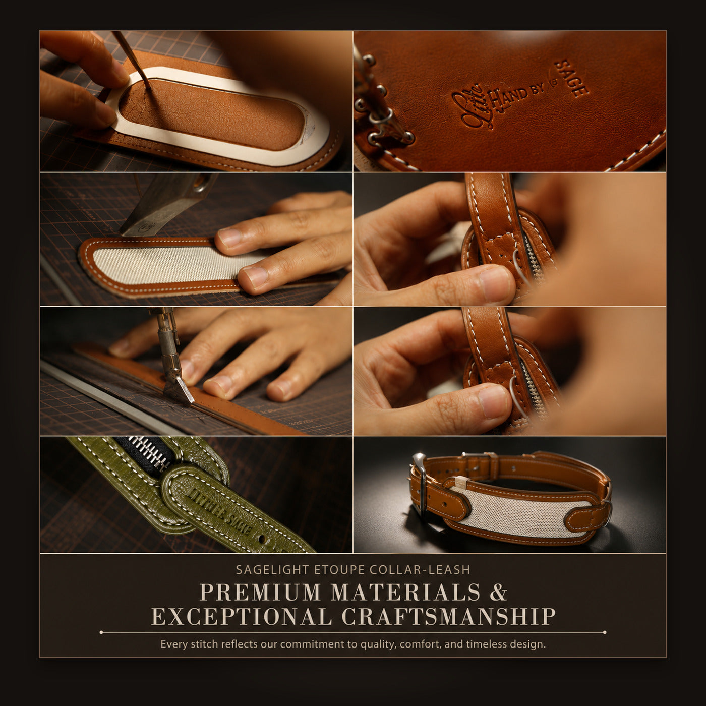 SAGE ÉTOUPE Handcrafted Dog Collar & Leash