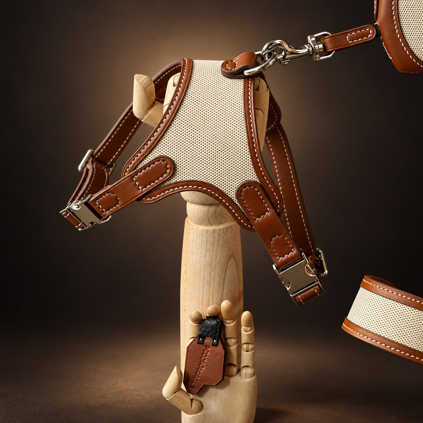 SAGE ÉTOUPE Handcrafted Leather & Woven Dog Harness