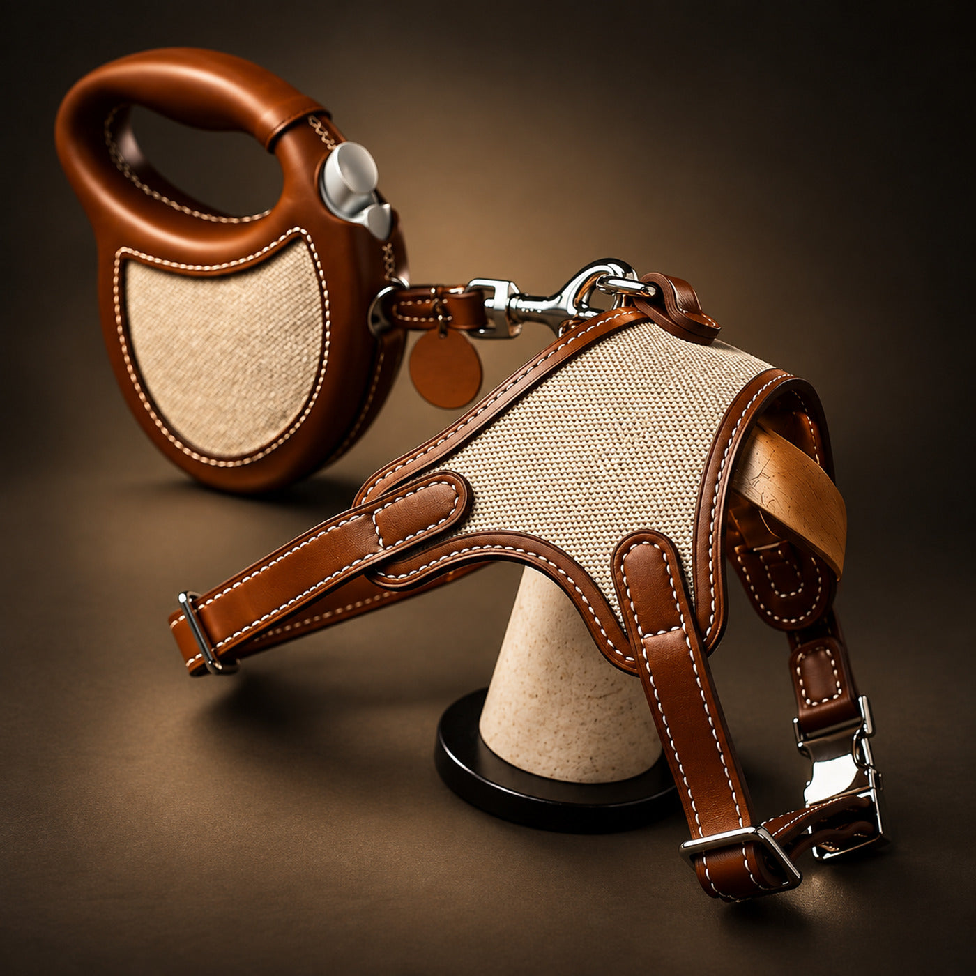 SAGE ÉTOUPE Handcrafted Leather & Woven Dog Harness