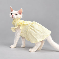 Cream Yellow Ruffle Cat Dress