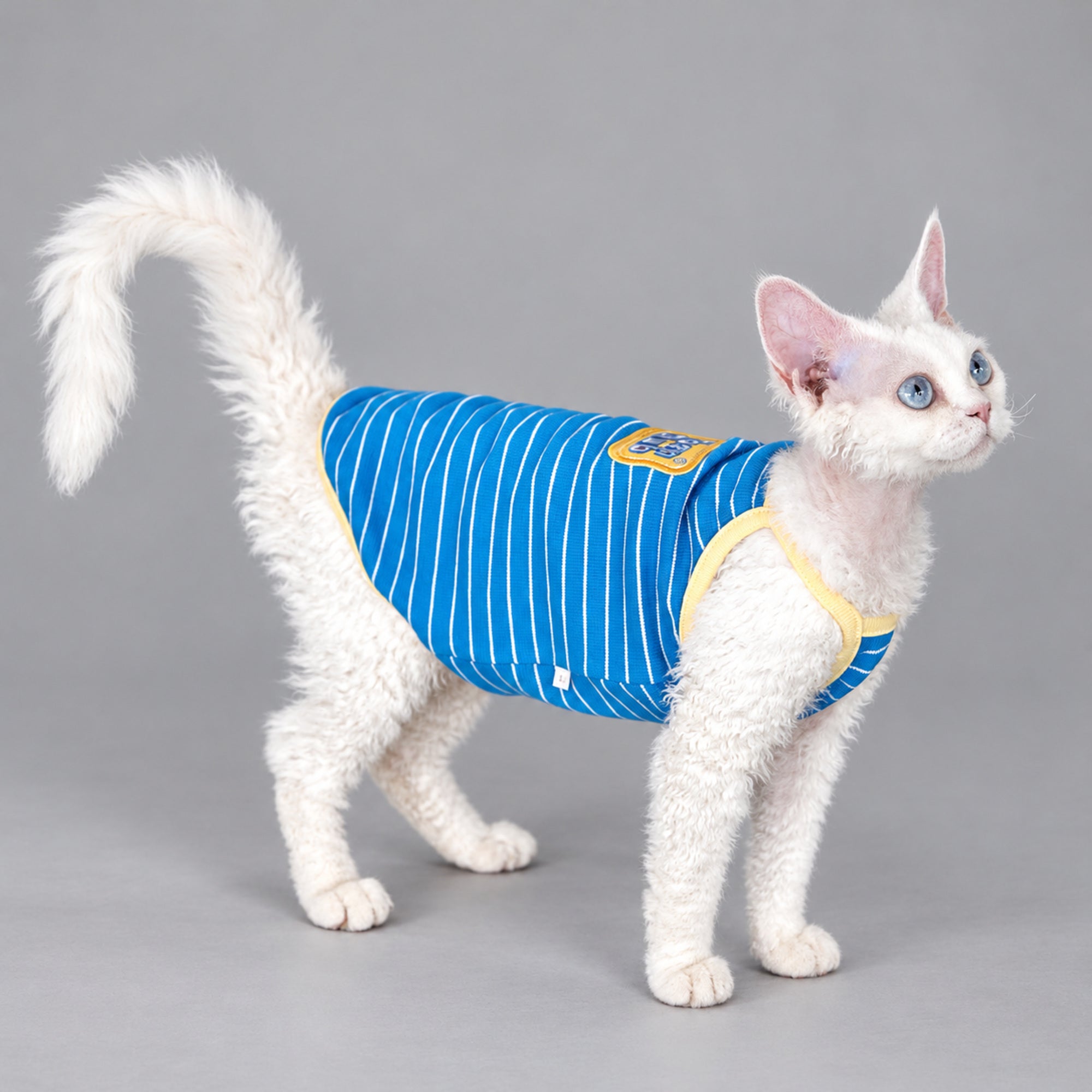 Blue Striped Cotton Cat Shirt