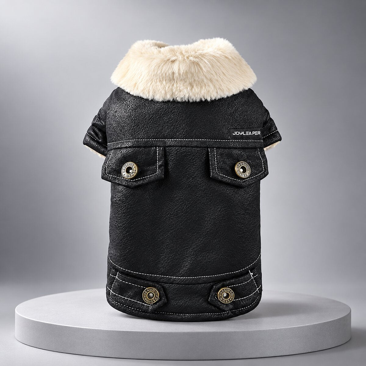 Vintage Faux Leather Shearling Dog Jacket