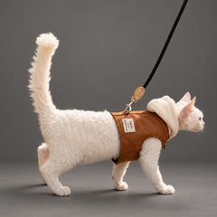 Sphynx-Katzengeschirr und Leinen-Set, hautfreundliches Denim-Westengeschirr für haarlose Katzen, leicht anzuziehendes Hoodie-Katzengeschirr mit integrierter Leine