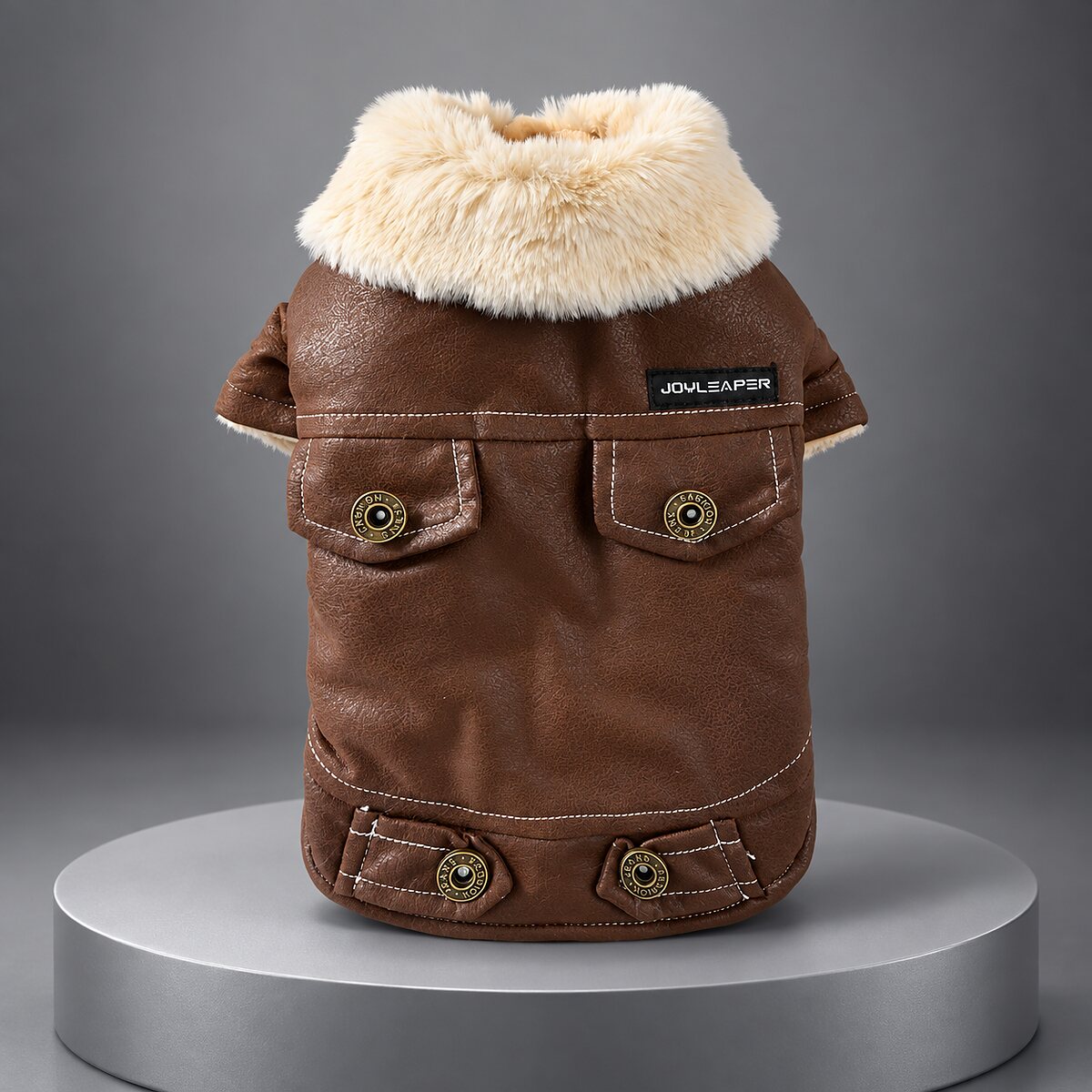 Vintage Faux Leather Shearling Dog Jacket