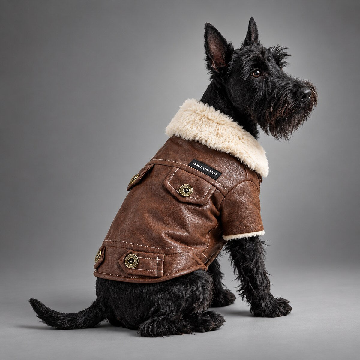 Vintage Faux Leather Shearling Dog Jacket