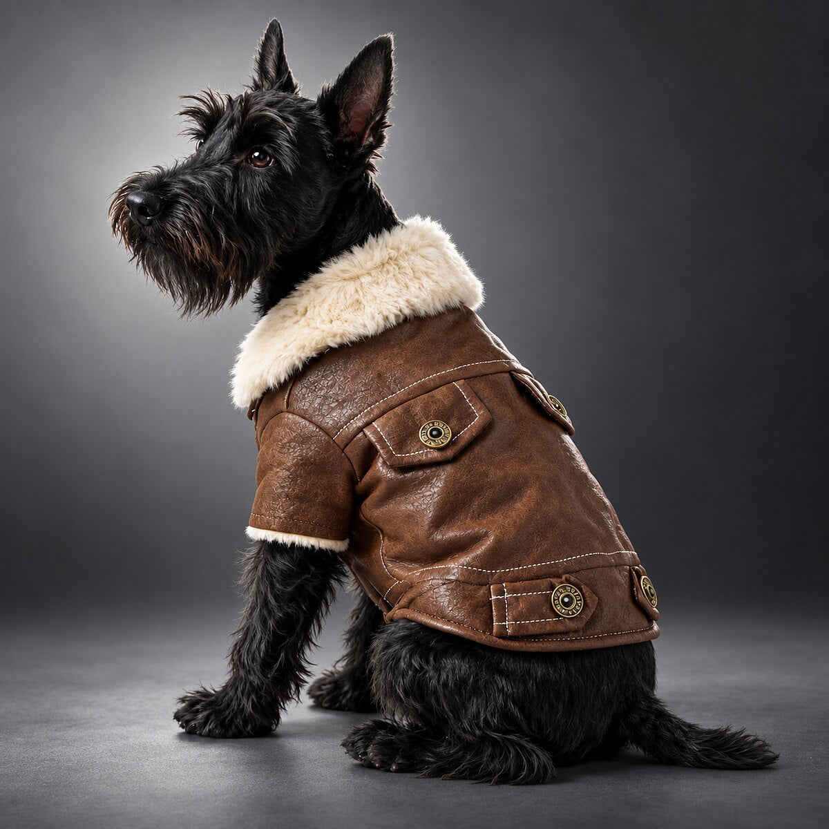 Vintage Faux Leather Shearling Dog Jacket