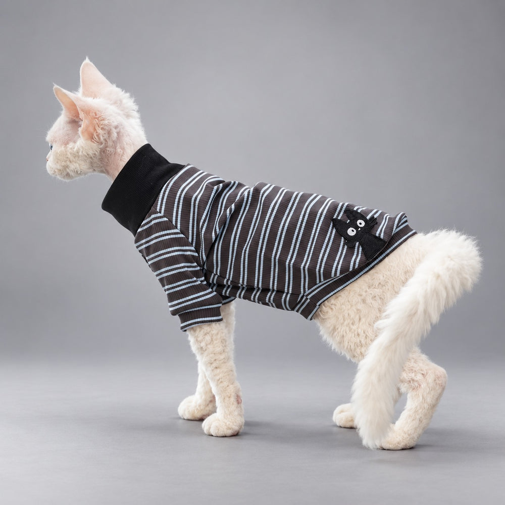 Striped Cotton Cat T-Shirt for Sphynx & Devon Rex | NEKOAN