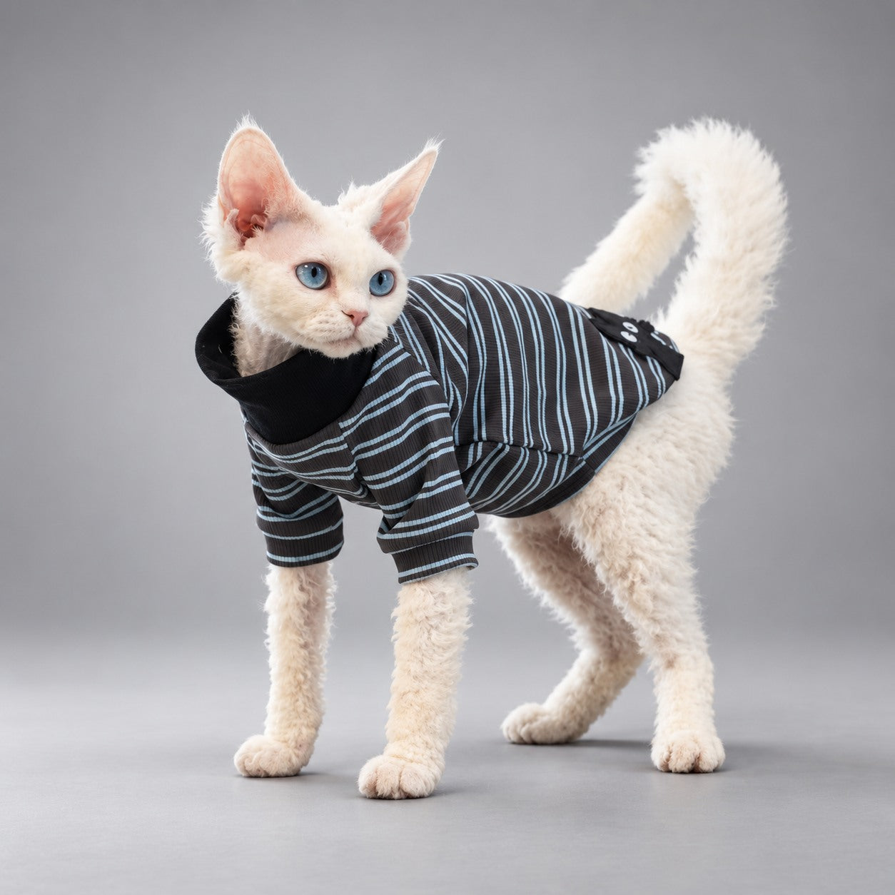 Charcoal Stripe Cotton Cat T-Shirt