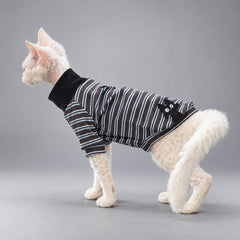 Charcoal Stripe Cotton Cat T-Shirt