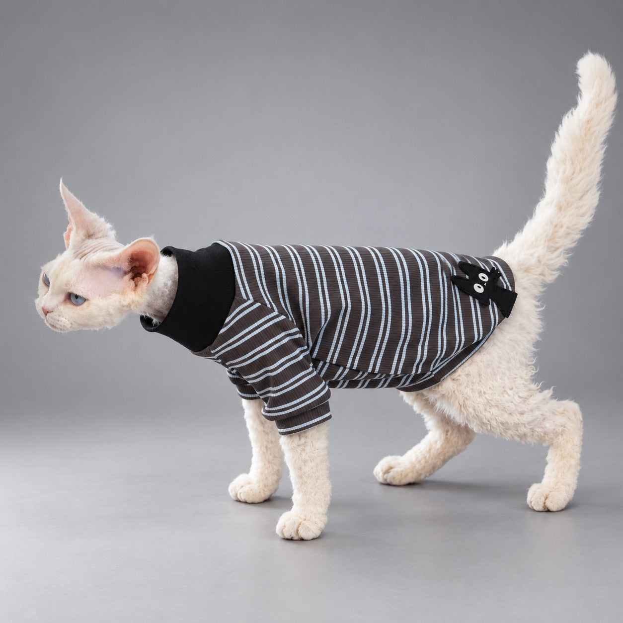 Charcoal Stripe Cotton Cat T-Shirt