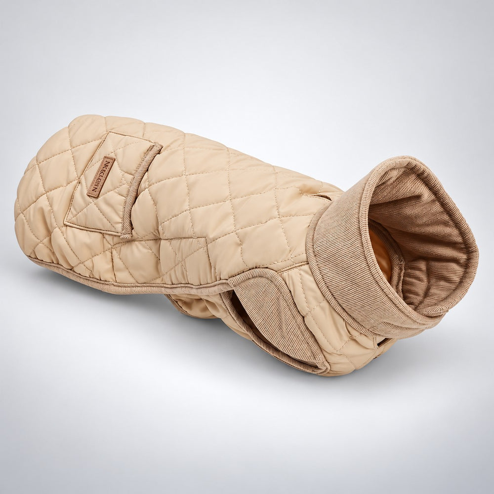 NEKOAN Beige quilted Dachshund coat with ribbed collar
