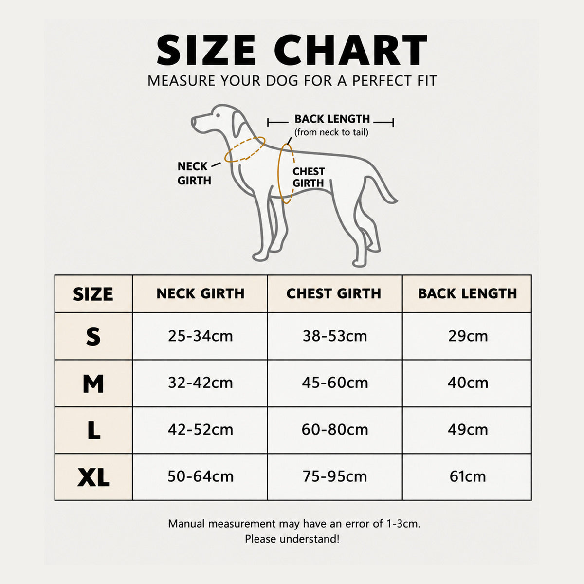 Size chart for the Heritage sherpa dog coat, showing measurements and reference weights.