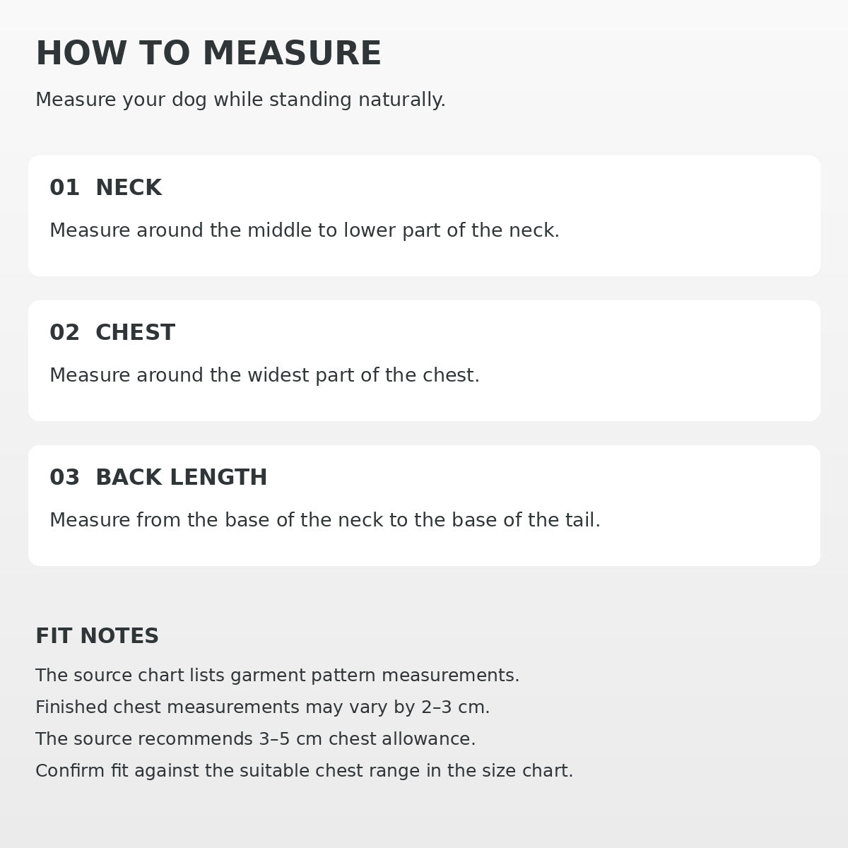 Guide to measuring a dog's neck, chest and back length for the sighthound turtleneck shirt.