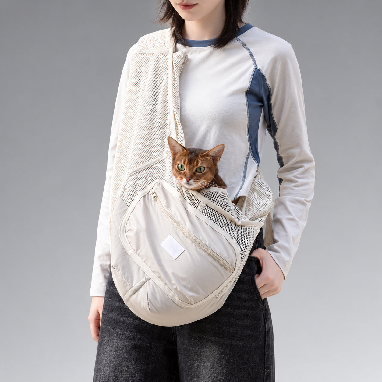 NEKOAN Breathable Mesh Pet Sling for Cats & Small Dogs — Volcanic Gray