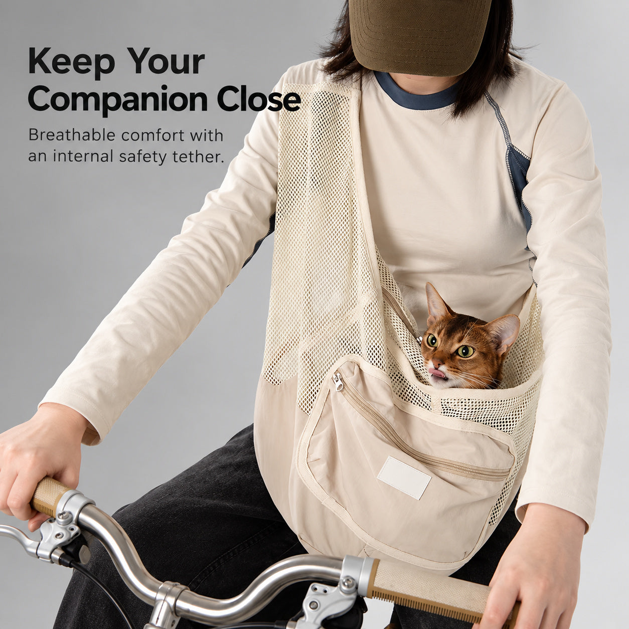 NEKOAN Breathable Mesh Pet Sling for Cats & Small Dogs — Volcanic Gray
