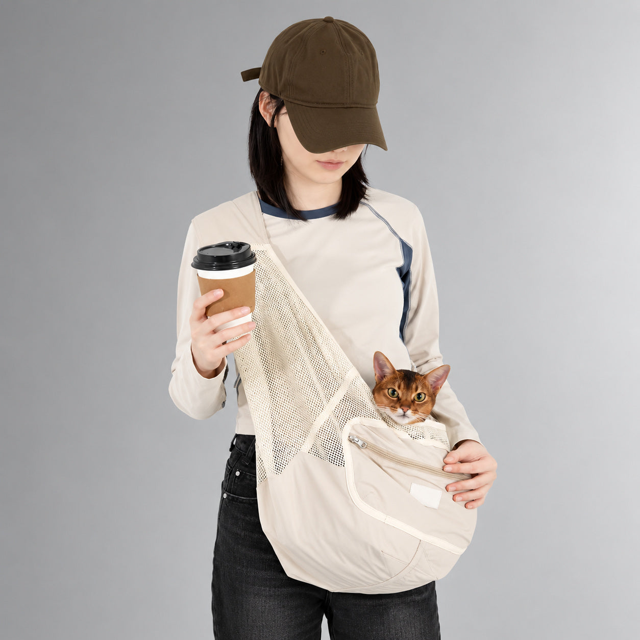 NEKOAN Breathable Mesh Pet Sling for Cats & Small Dogs — Volcanic Gray