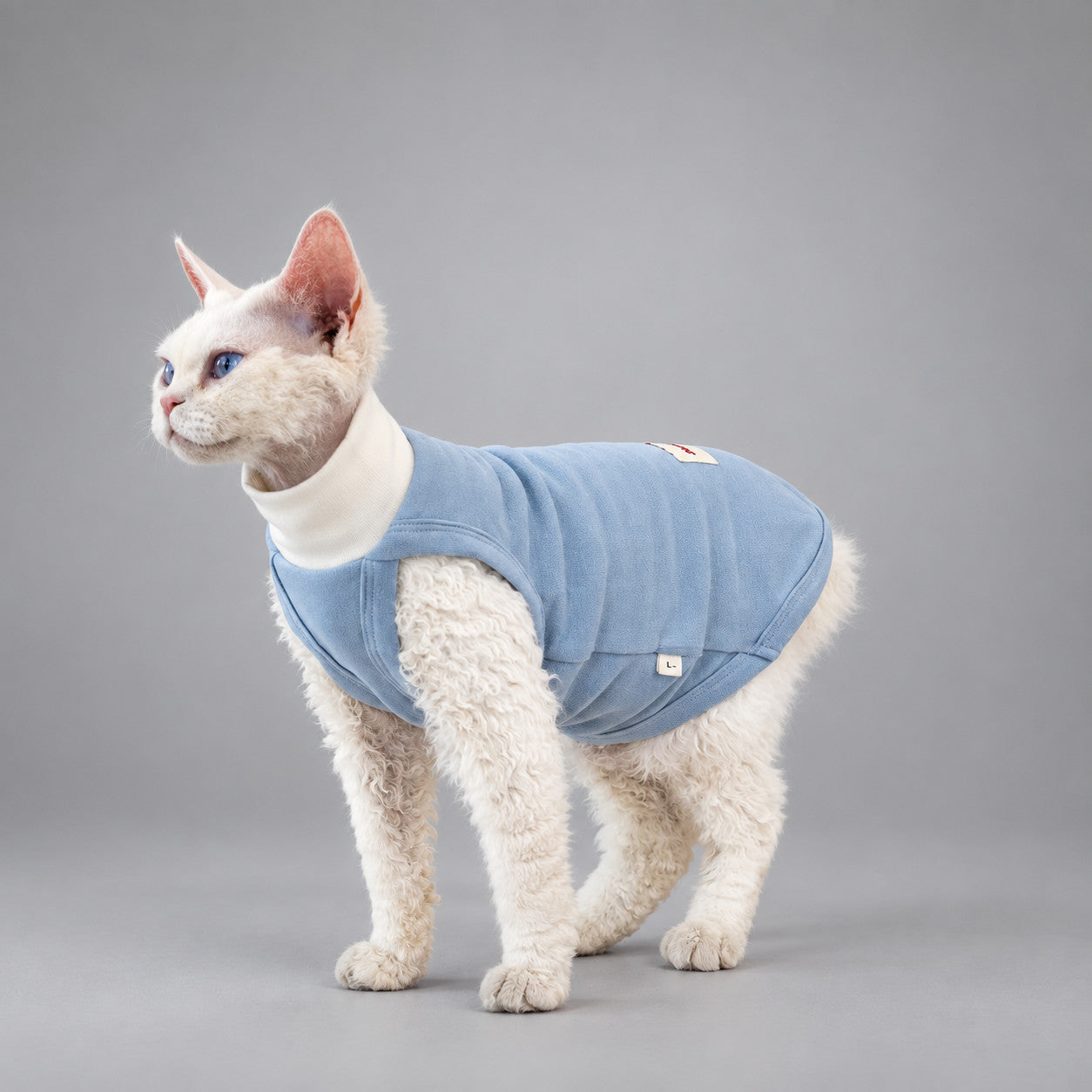 High-Neck Cotton Cat Vest — Powder Blue
