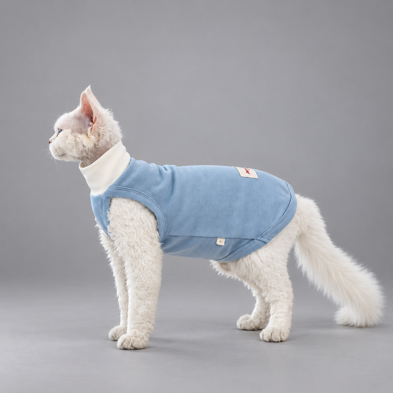 High-Neck Cotton Cat Vest — Powder Blue