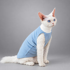 High-Neck Cotton Cat Vest — Powder Blue