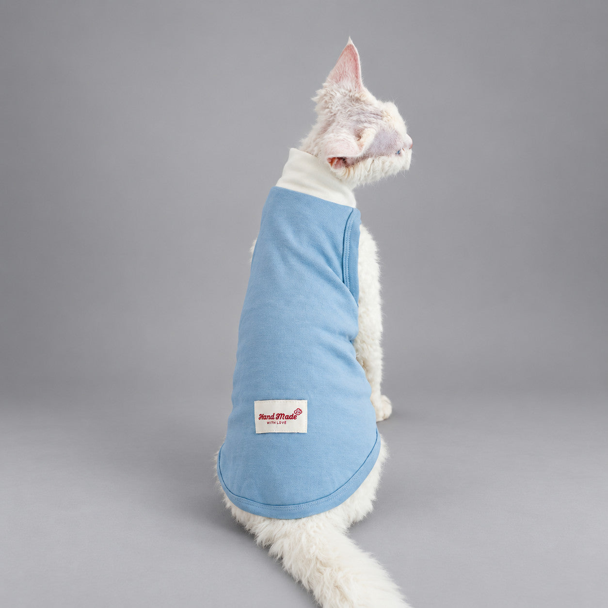 High-Neck Cotton Cat Vest — Powder Blue