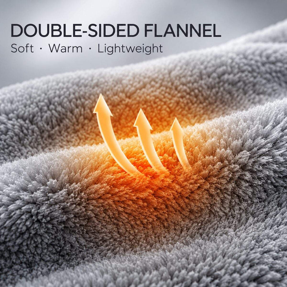 Illustrated panel showing the plush gray flannel texture.