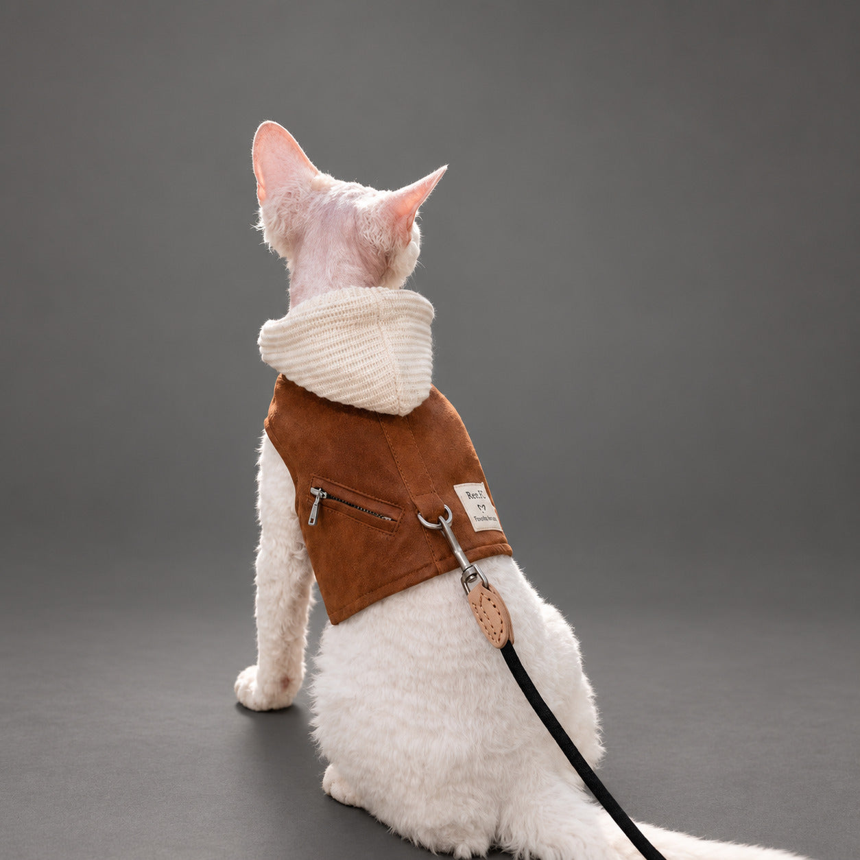Sphynx-Katzengeschirr und Leinen-Set, hautfreundliches Denim-Westengeschirr für haarlose Katzen, leicht anzuziehendes Hoodie-Katzengeschirr mit integrierter Leine
