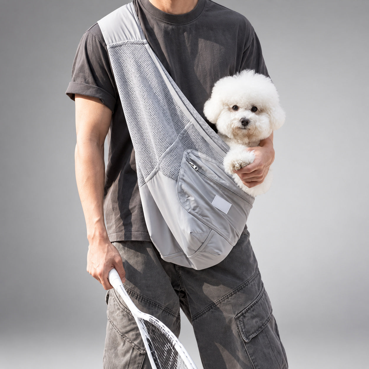 NEKOAN Breathable Mesh Pet Sling for Cats & Small Dogs — Volcanic Gray