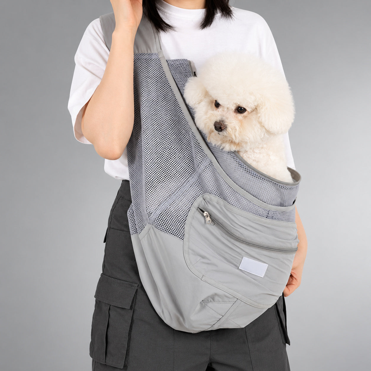 NEKOAN Breathable Mesh Pet Sling for Cats & Small Dogs — Volcanic Gray