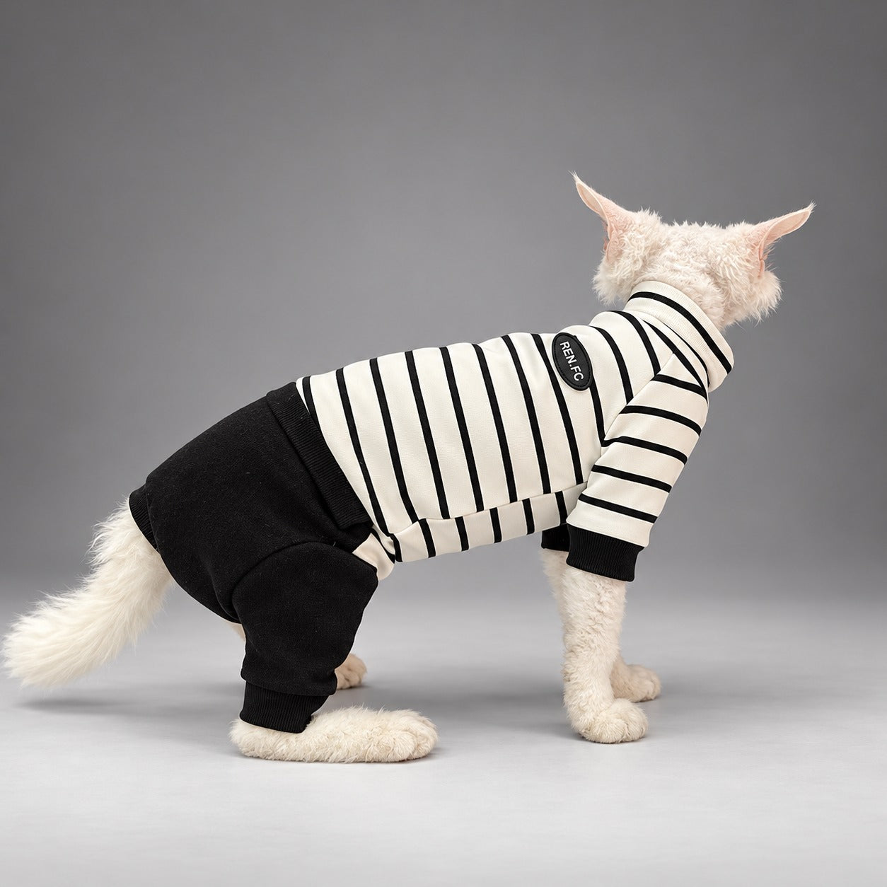 Stripe Cotton Cat Jumpsuit — Monochrome